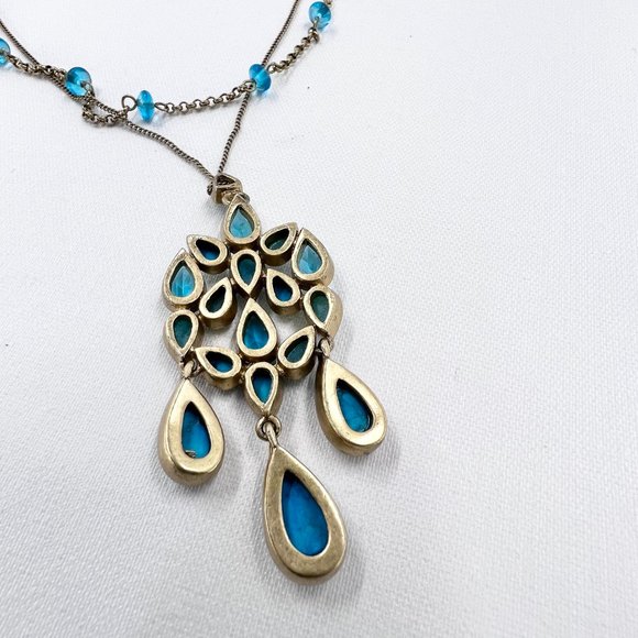 🎊HP🎊 NWT - Kenneth Cole - Semi-Precious Turquoise Dangle Gold Tone Necklace - Picture 6 of 10